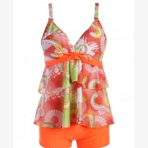 Plus Size Flounce Print Tankini Set